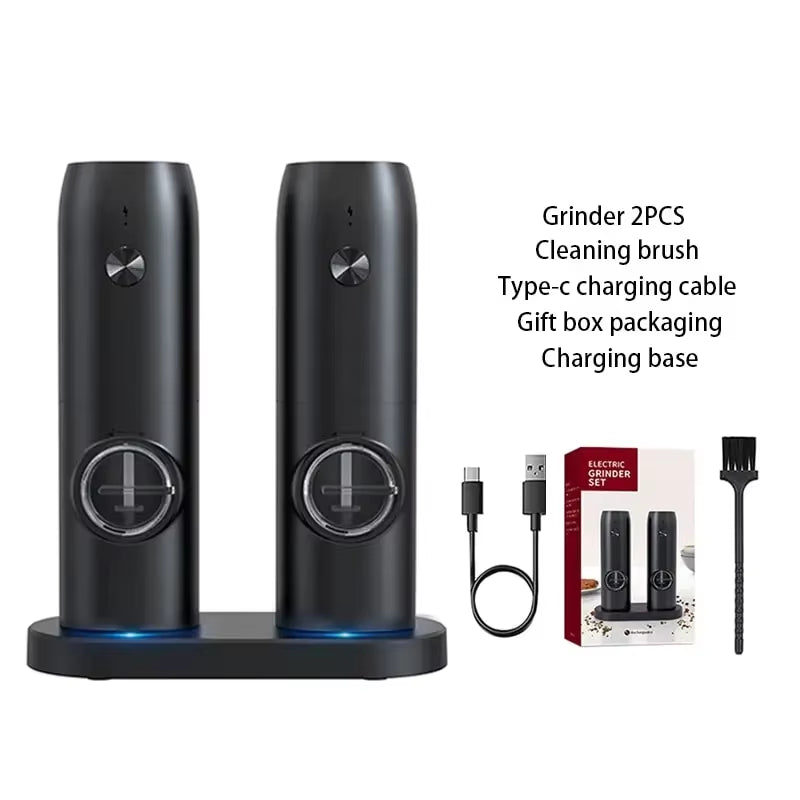 Electric Salt and Pepper Grinder Set with Charging Base, LED Light, and Adjustable Coarseness for Automatic Spice and Herb Milling