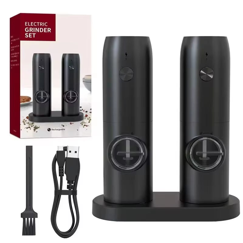 Electric Salt and Pepper Grinder Set with Charging Base, LED Light, and Adjustable Coarseness for Automatic Spice and Herb Milling