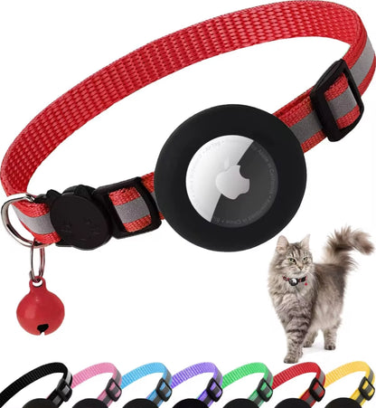 Breakaway Cat Collar with Reflective Features and Apple AirTag Holder, Includes Bell - Suitable for Kittens and Adult Cats, 0.4 Inches