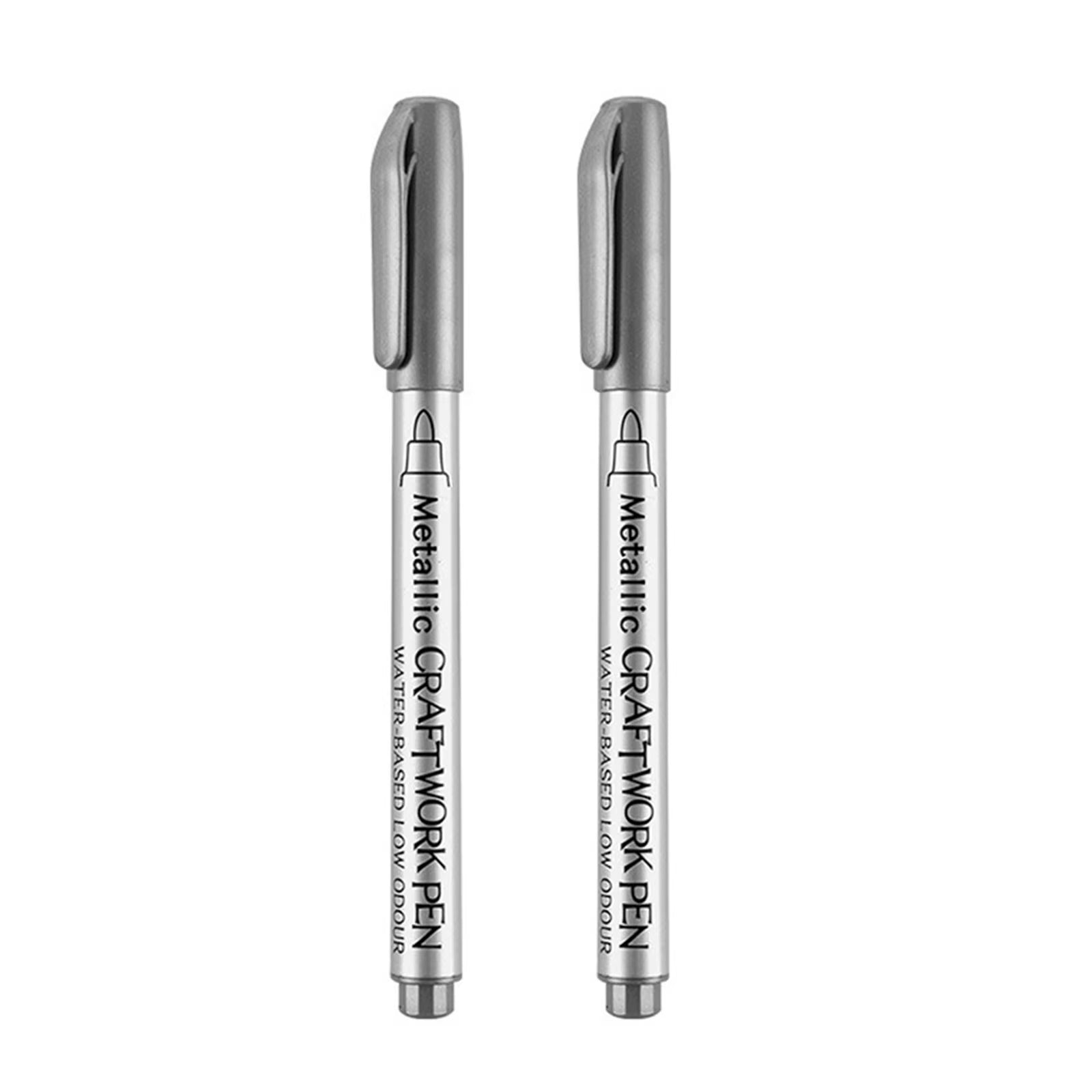 Metallic Marker Pen Set - 2 Quick Drying Permanent Oil-Based Markers in Gold & Silver for Stunning Art and Craft Projects