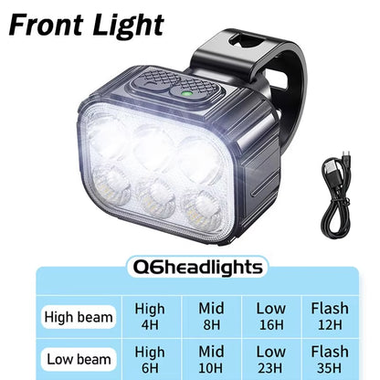 Bicycle Q6 LED Light Set - Rechargeable Front and Rear Lights for MTB and Road Bikes, Cycling Accessories