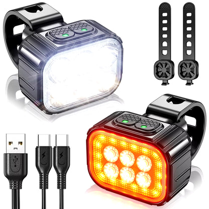 Bicycle Q6 LED Light Set - Rechargeable Front and Rear Lights for MTB and Road Bikes, Cycling Accessories