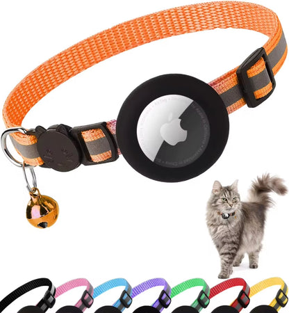 Breakaway Cat Collar with Reflective Features and Apple AirTag Holder, Includes Bell - Suitable for Kittens and Adult Cats, 0.4 Inches