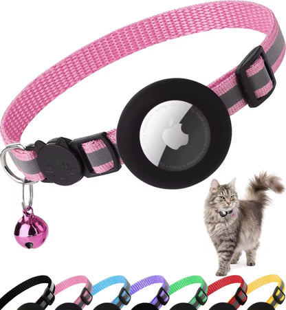 Breakaway Cat Collar with Reflective Features and Apple AirTag Holder, Includes Bell - Suitable for Kittens and Adult Cats, 0.4 Inches