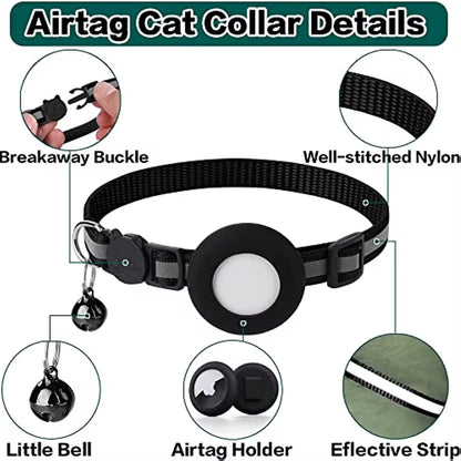 Breakaway Cat Collar with Reflective Features and Apple AirTag Holder, Includes Bell - Suitable for Kittens and Adult Cats, 0.4 Inches