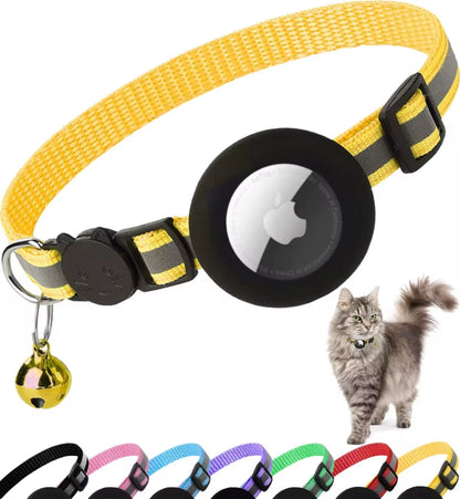 Breakaway Cat Collar with Reflective Features and Apple AirTag Holder, Includes Bell - Suitable for Kittens and Adult Cats, 0.4 Inches