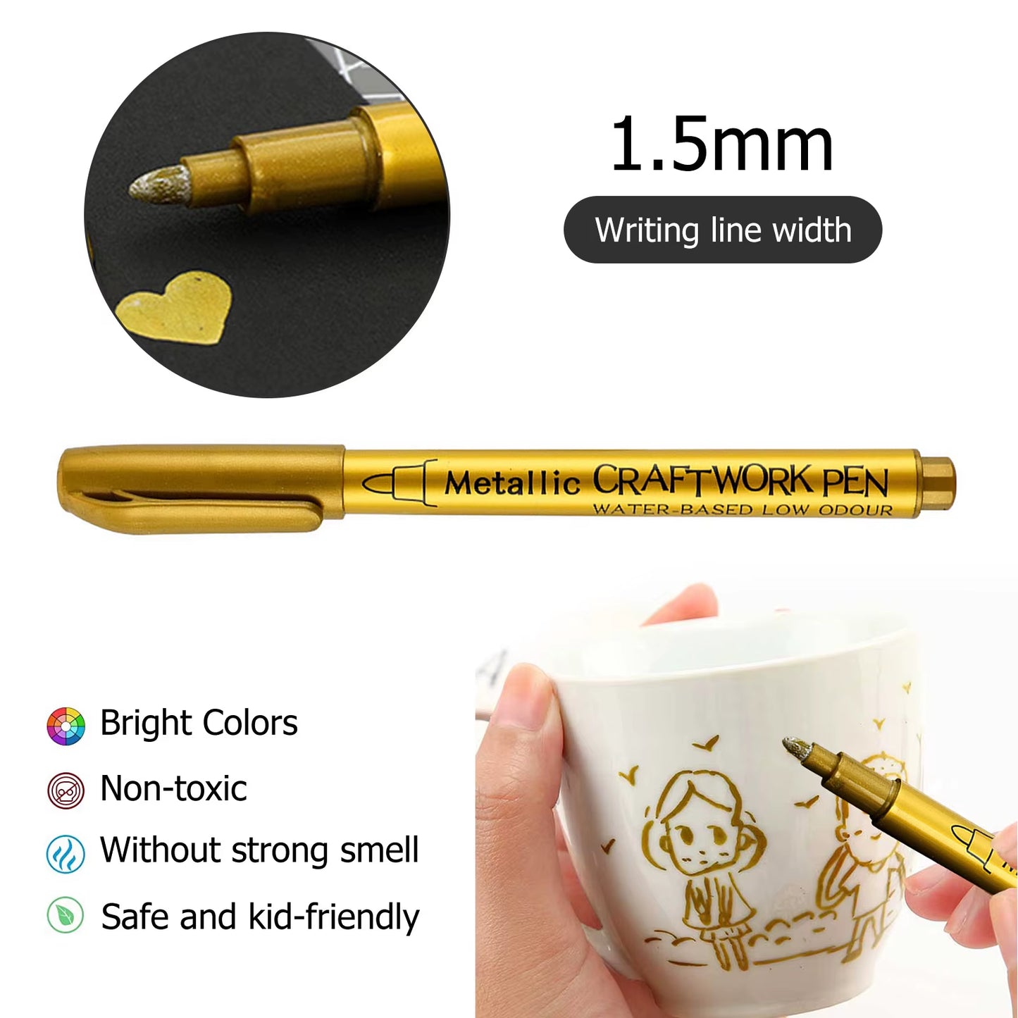 Metallic Marker Pen Set - 2 Quick Drying Permanent Oil-Based Markers in Gold & Silver for Stunning Art and Craft Projects