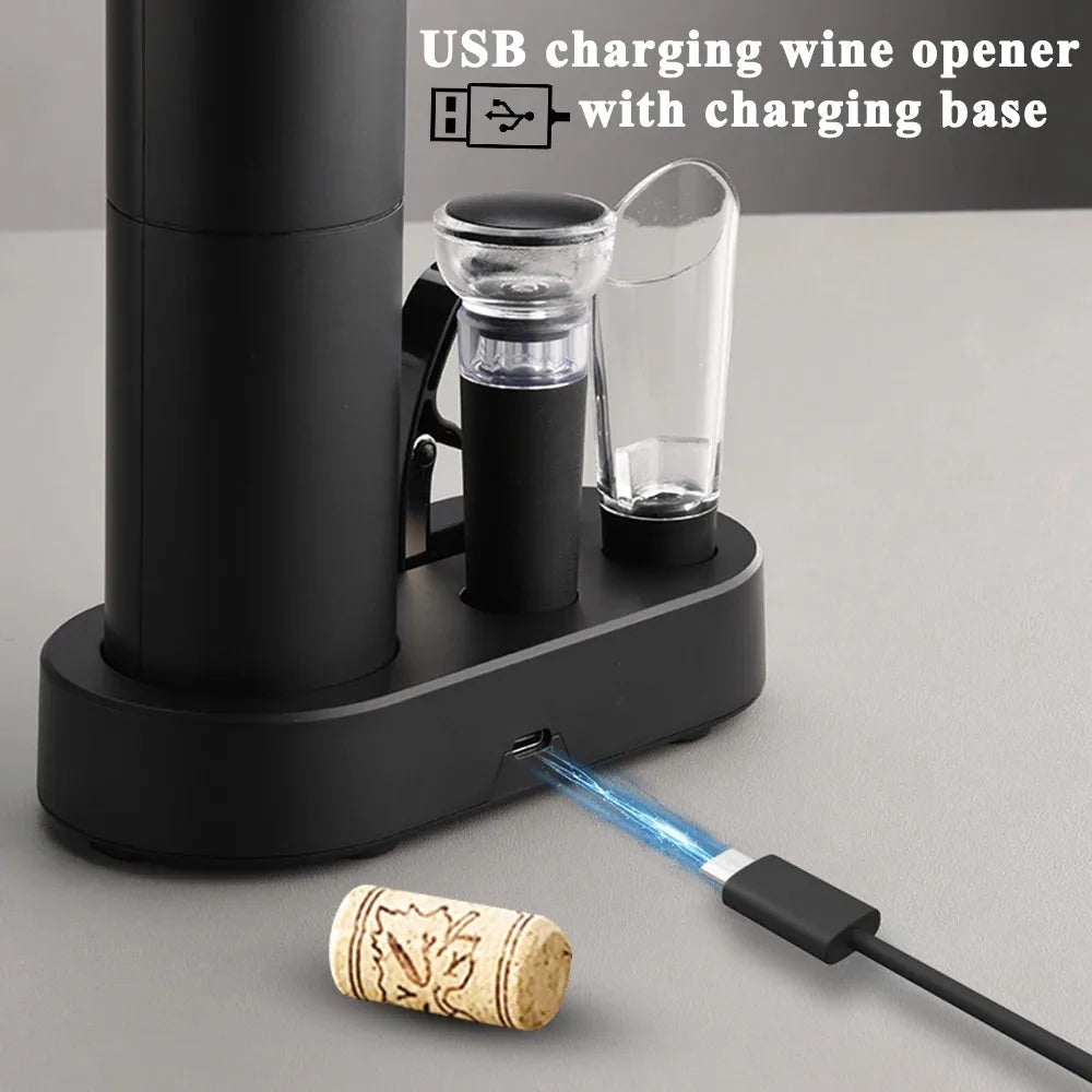 Automatic Electric Wine Bottle Opener with Rechargeable Base - Premium Corkscrew for Red Wine and Culinary Use