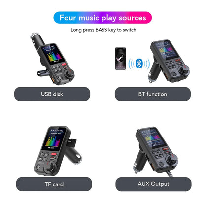 1.8" Wireless Bluetooth FM Transmitter with Quick Charge 3.0 and Superior Sound Quality
