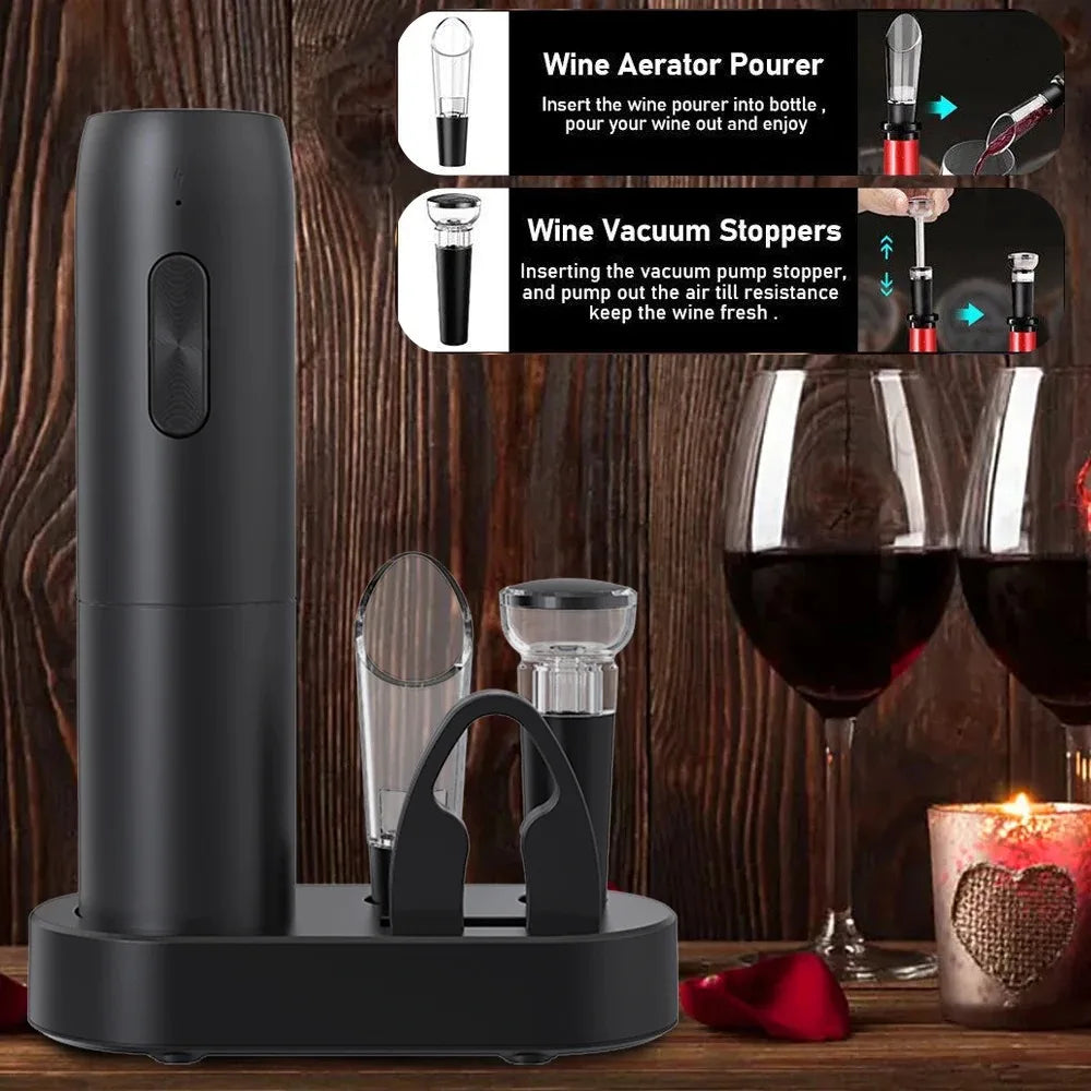 Automatic Electric Wine Bottle Opener with Rechargeable Base - Premium Corkscrew for Red Wine and Culinary Use