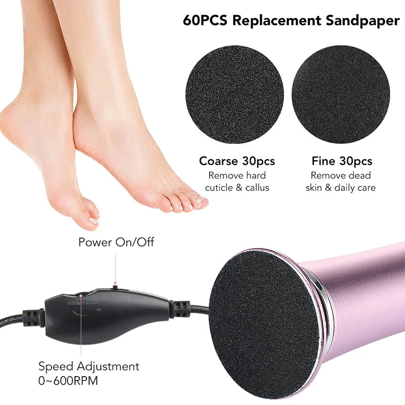 Electric Foot Callus Remover and Pedicure Tool with Replacement Sandpaper for Effective Dead Skin Care