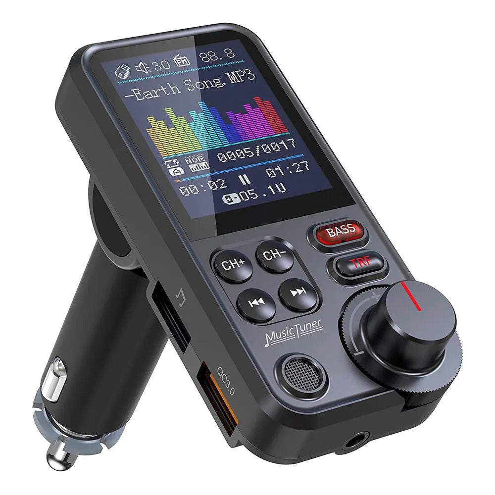 1.8" Wireless Bluetooth FM Transmitter with Quick Charge 3.0 and Superior Sound Quality