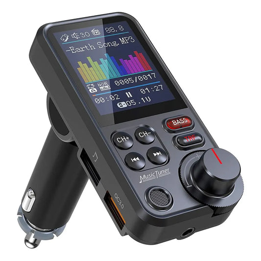 1.8" Wireless Bluetooth FM Transmitter with Quick Charge 3.0 and Superior Sound Quality