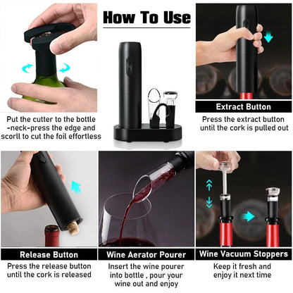 Automatic Electric Wine Bottle Opener with Rechargeable Base - Premium Corkscrew for Red Wine and Culinary Use