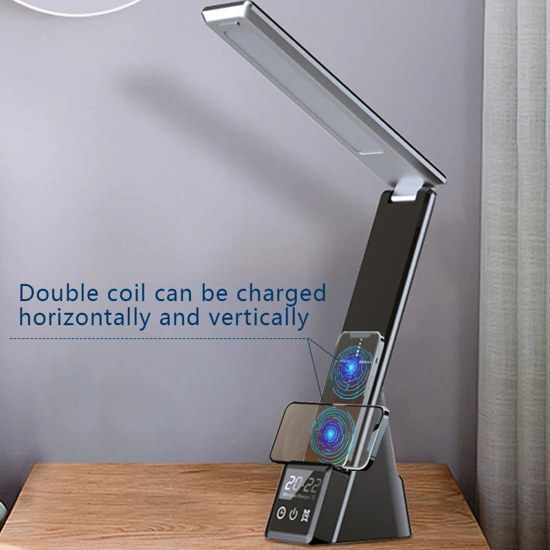 2024 3-in-1 15W Wireless Charger with LED Folding Table Lamp and Touch Clock, Compatible with iPhone 15, 14, 13, 12 Pro Max