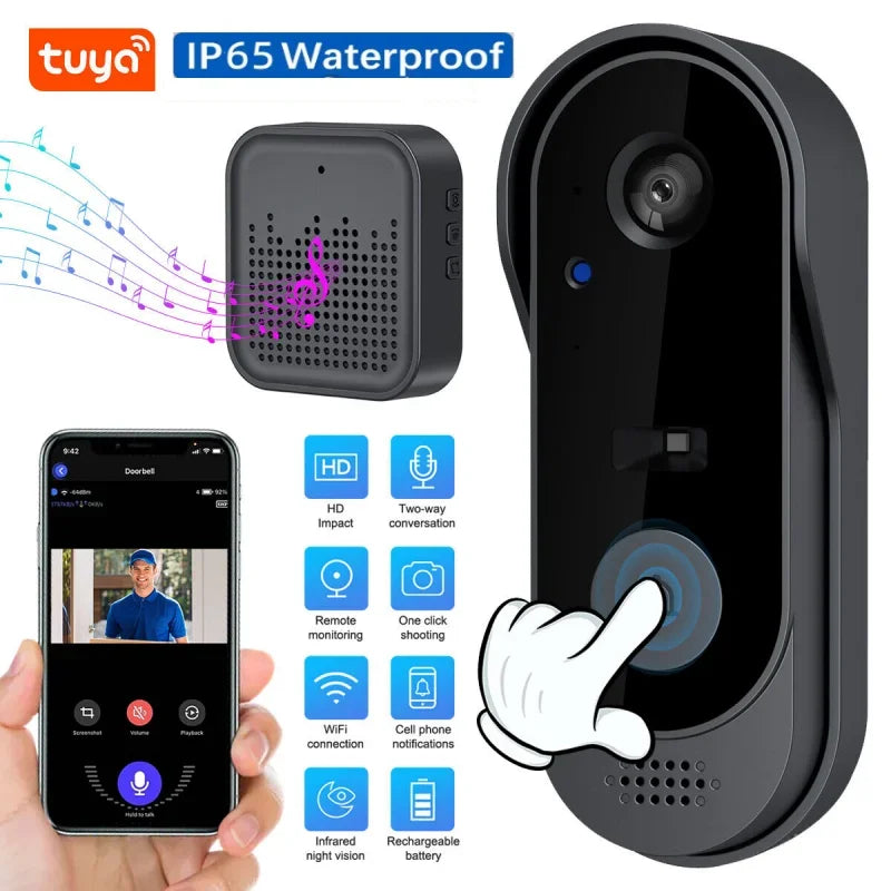 Tuya Wireless Video Doorbell with HD Camera and Intercom System for Outdoor Security