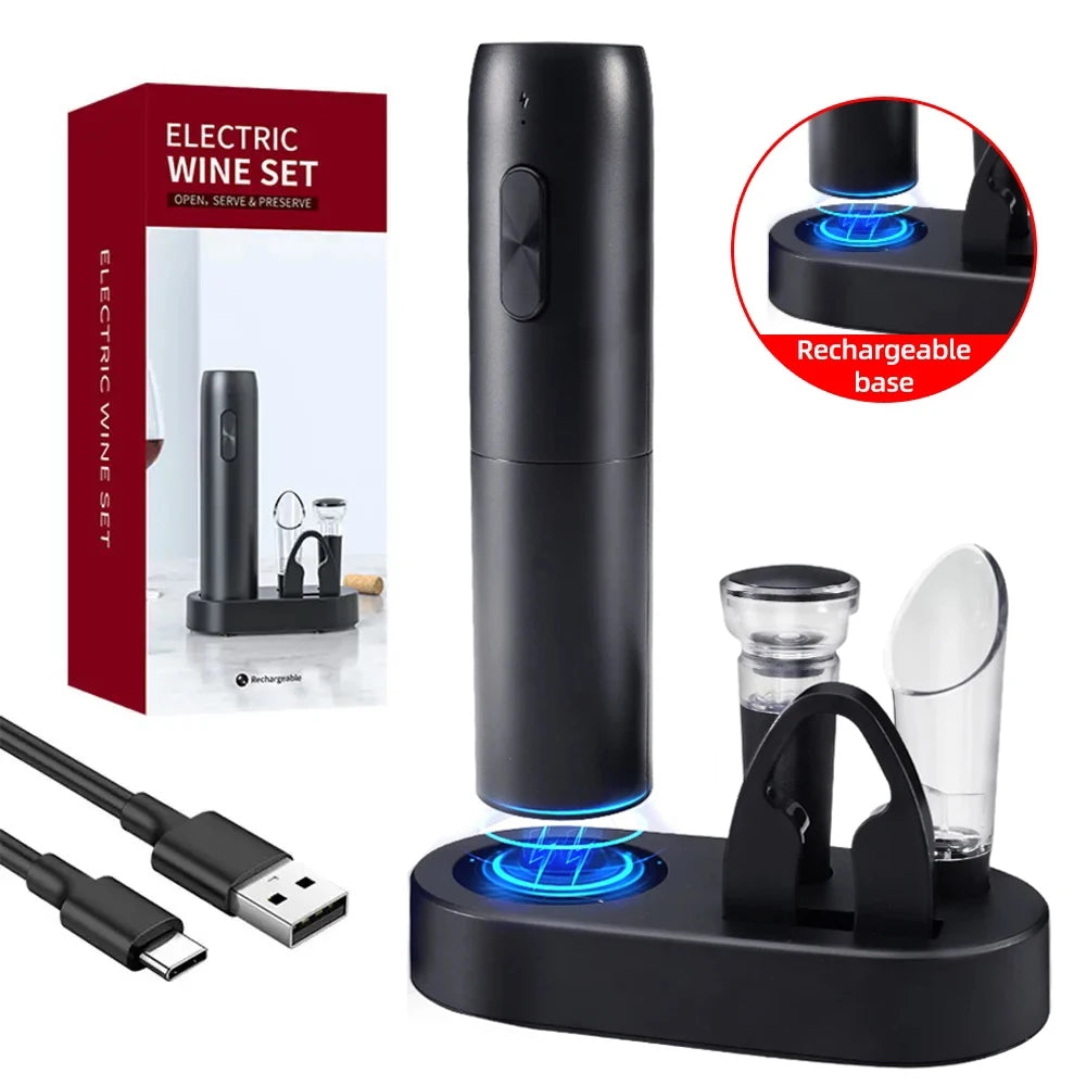 Automatic Electric Wine Bottle Opener with Rechargeable Base - Premium Corkscrew for Red Wine and Culinary Use