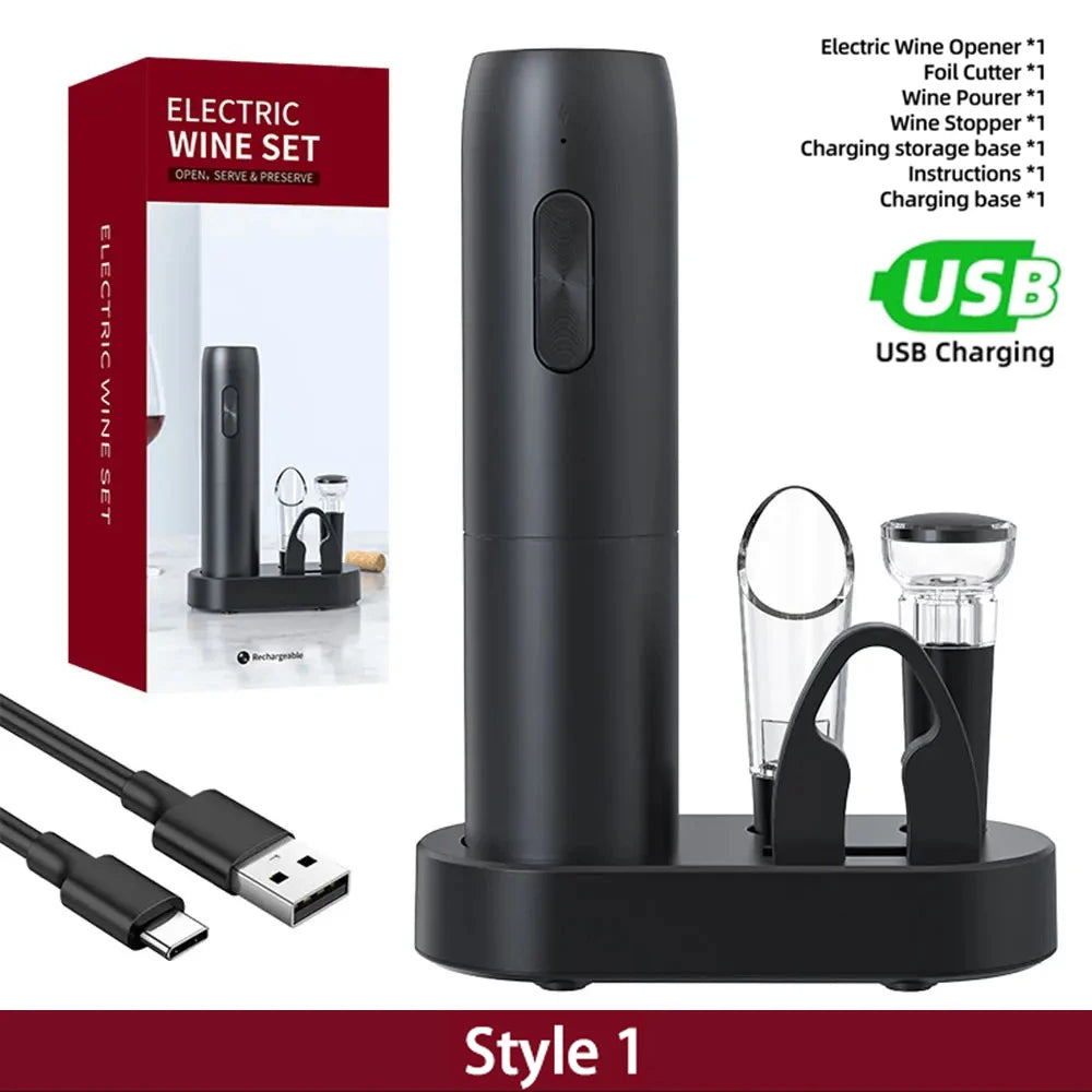 Automatic Electric Wine Bottle Opener with Rechargeable Base - Premium Corkscrew for Red Wine and Culinary Use