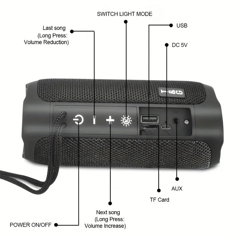 TG227 Waterproof Portable Wireless Speaker with Built-in Lamp - Your Perfect Companion for Outdoor Music Parties with USB, TF, and FM Radio Support