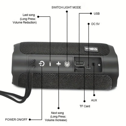 TG227 Waterproof Portable Wireless Speaker with Built-in Lamp - Your Perfect Companion for Outdoor Music Parties with USB, TF, and FM Radio Support