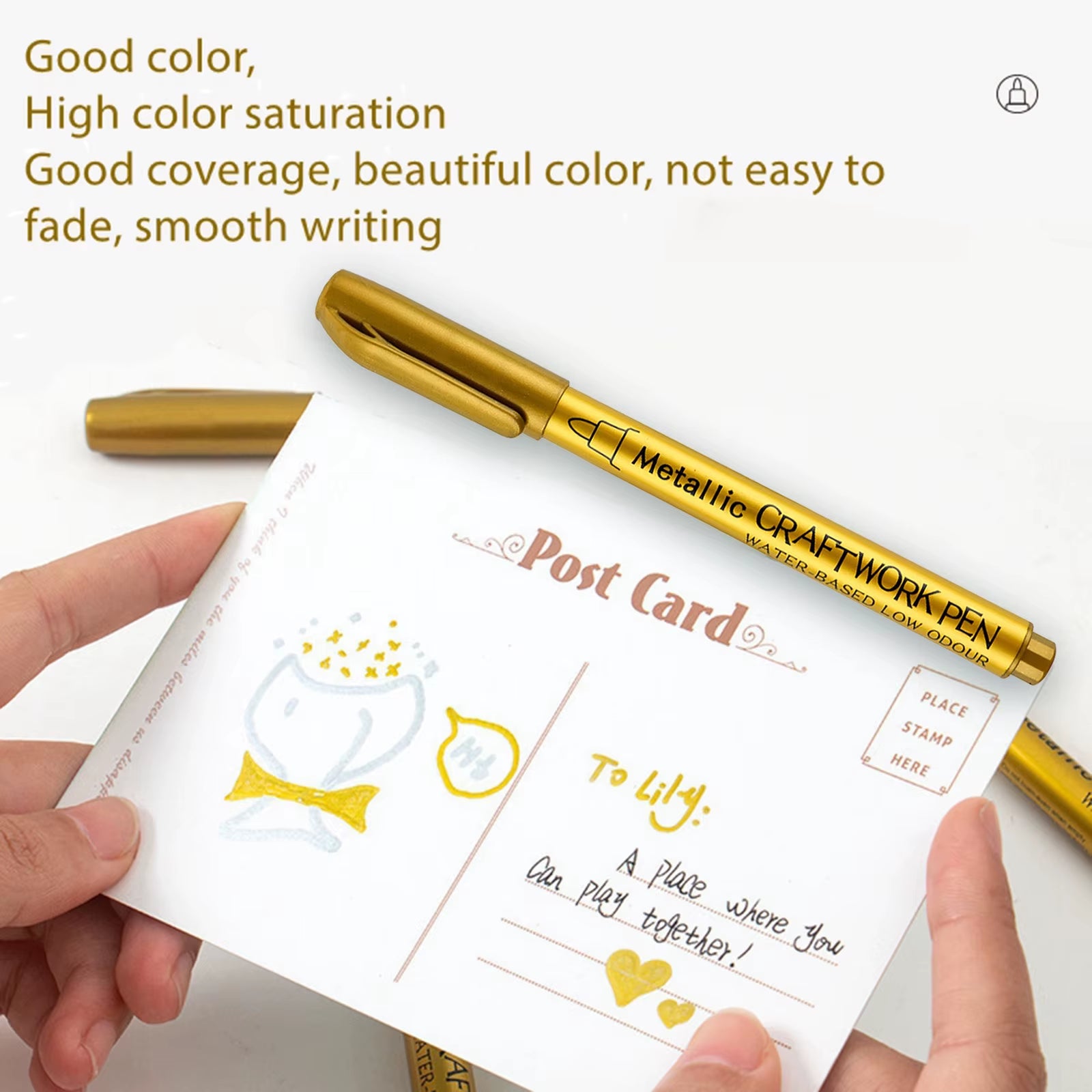 Metallic Marker Pen Set - 2 Quick Drying Permanent Oil-Based Markers in Gold & Silver for Stunning Art and Craft Projects