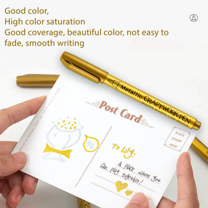 Metallic Marker Pen Set - 2 Quick Drying Permanent Oil-Based Markers in Gold & Silver for Stunning Art and Craft Projects