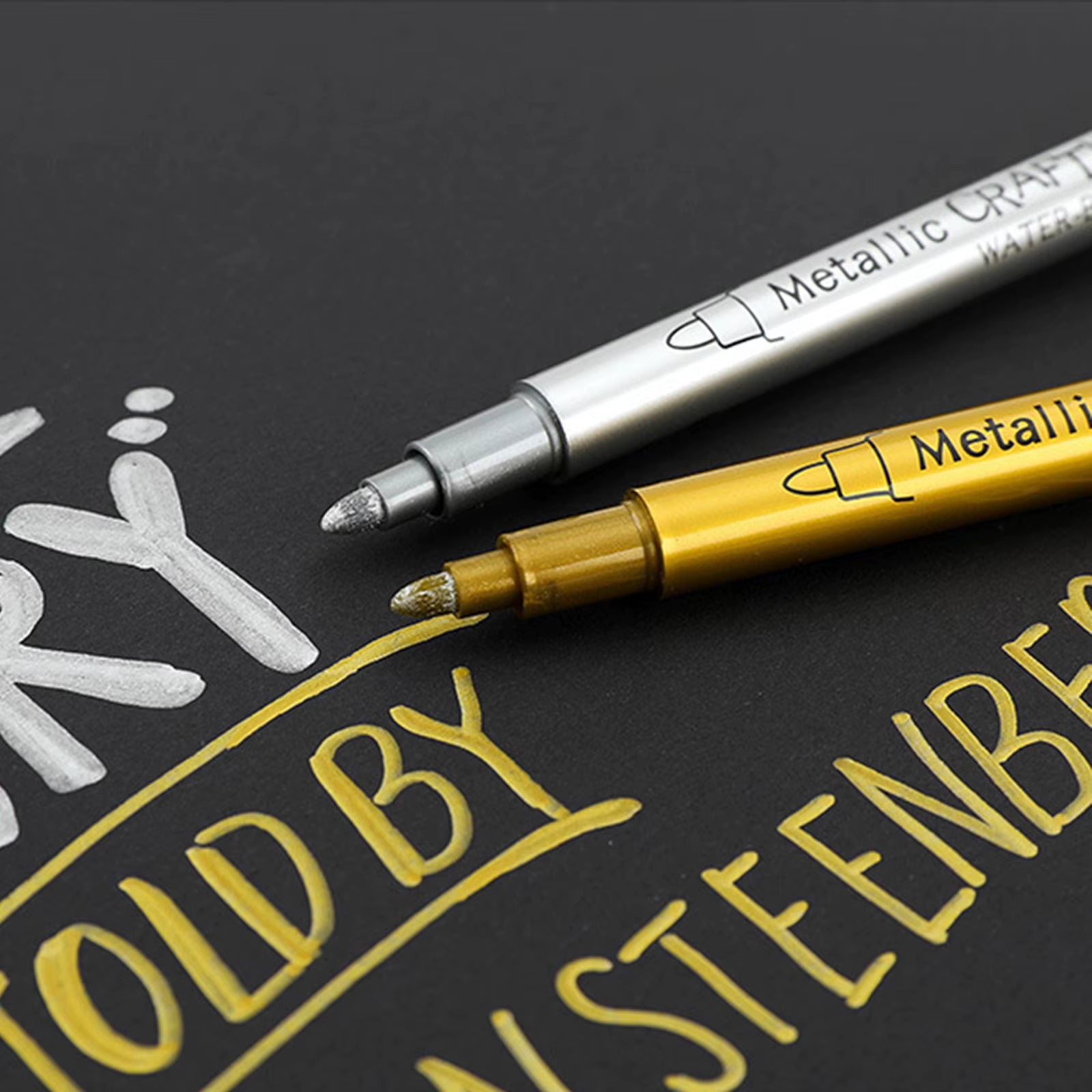 Metallic Marker Pen Set - 2 Quick Drying Permanent Oil-Based Markers in Gold & Silver for Stunning Art and Craft Projects