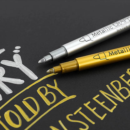 Metallic Marker Pen Set - 2 Quick Drying Permanent Oil-Based Markers in Gold & Silver for Stunning Art and Craft Projects