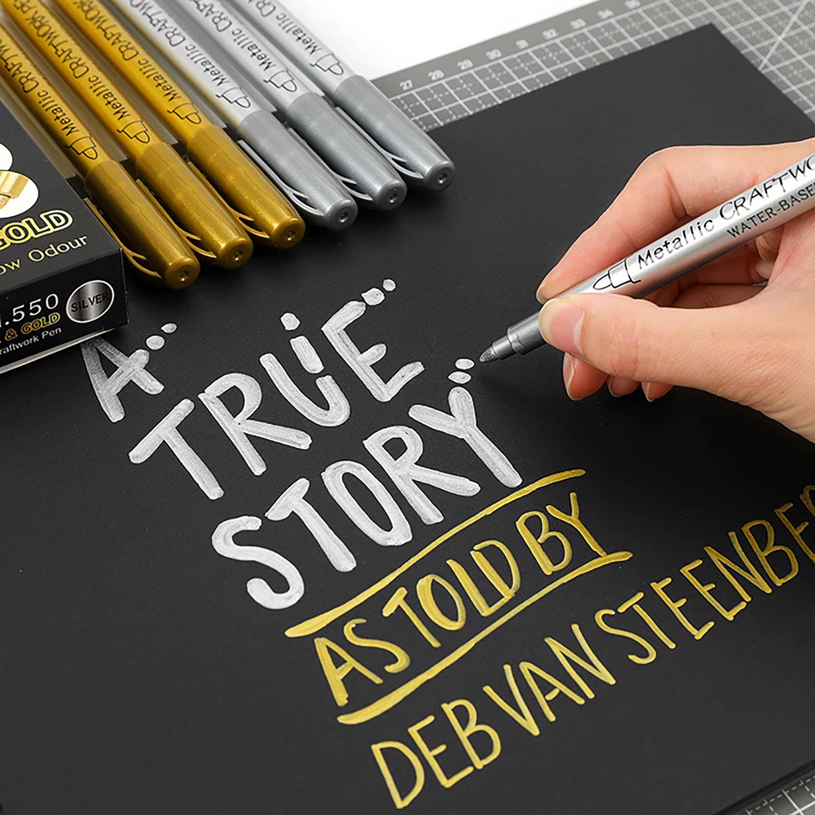 Metallic Marker Pen Set - 2 Quick Drying Permanent Oil-Based Markers in Gold & Silver for Stunning Art and Craft Projects