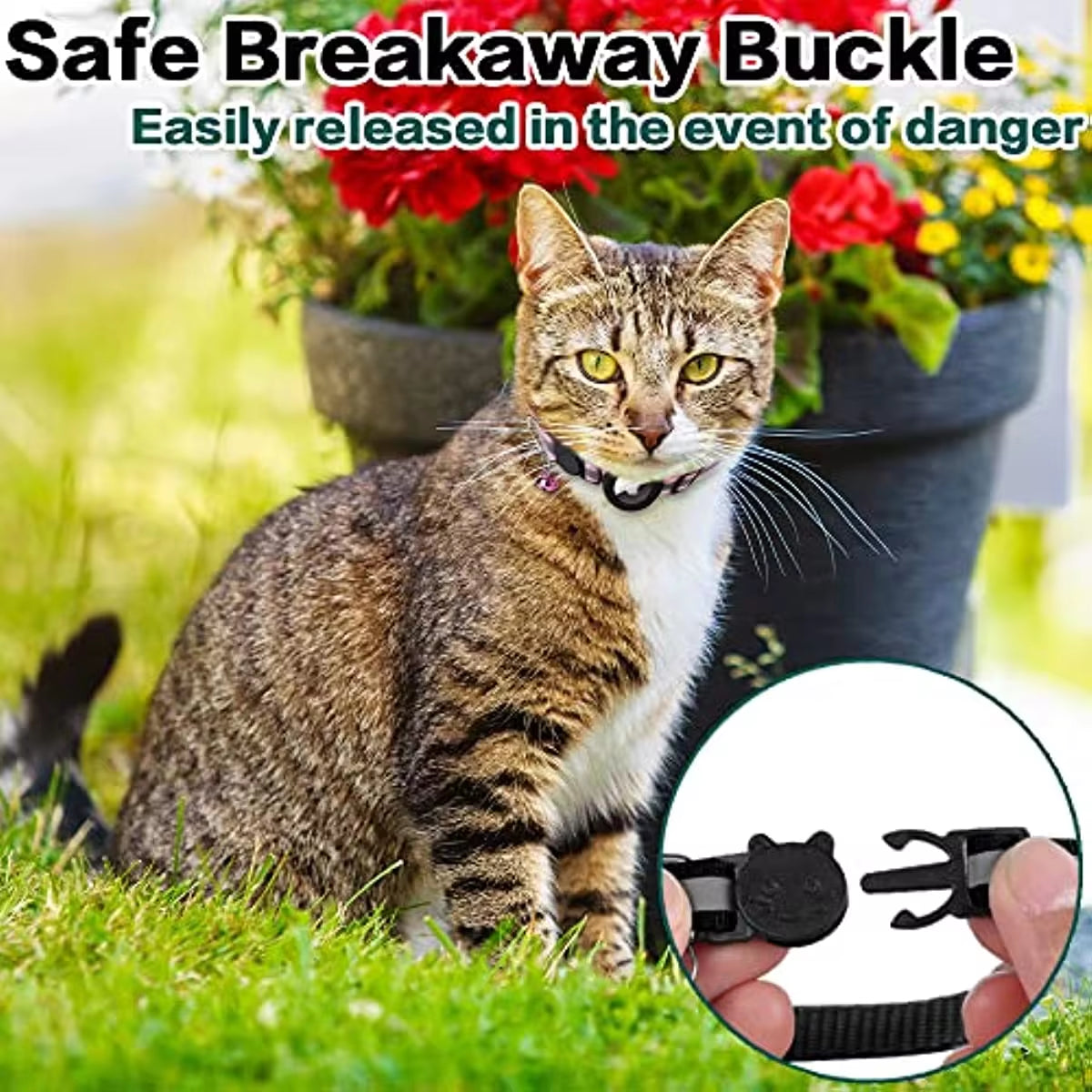 Breakaway Cat Collar with Reflective Features and Apple AirTag Holder, Includes Bell - Suitable for Kittens and Adult Cats, 0.4 Inches