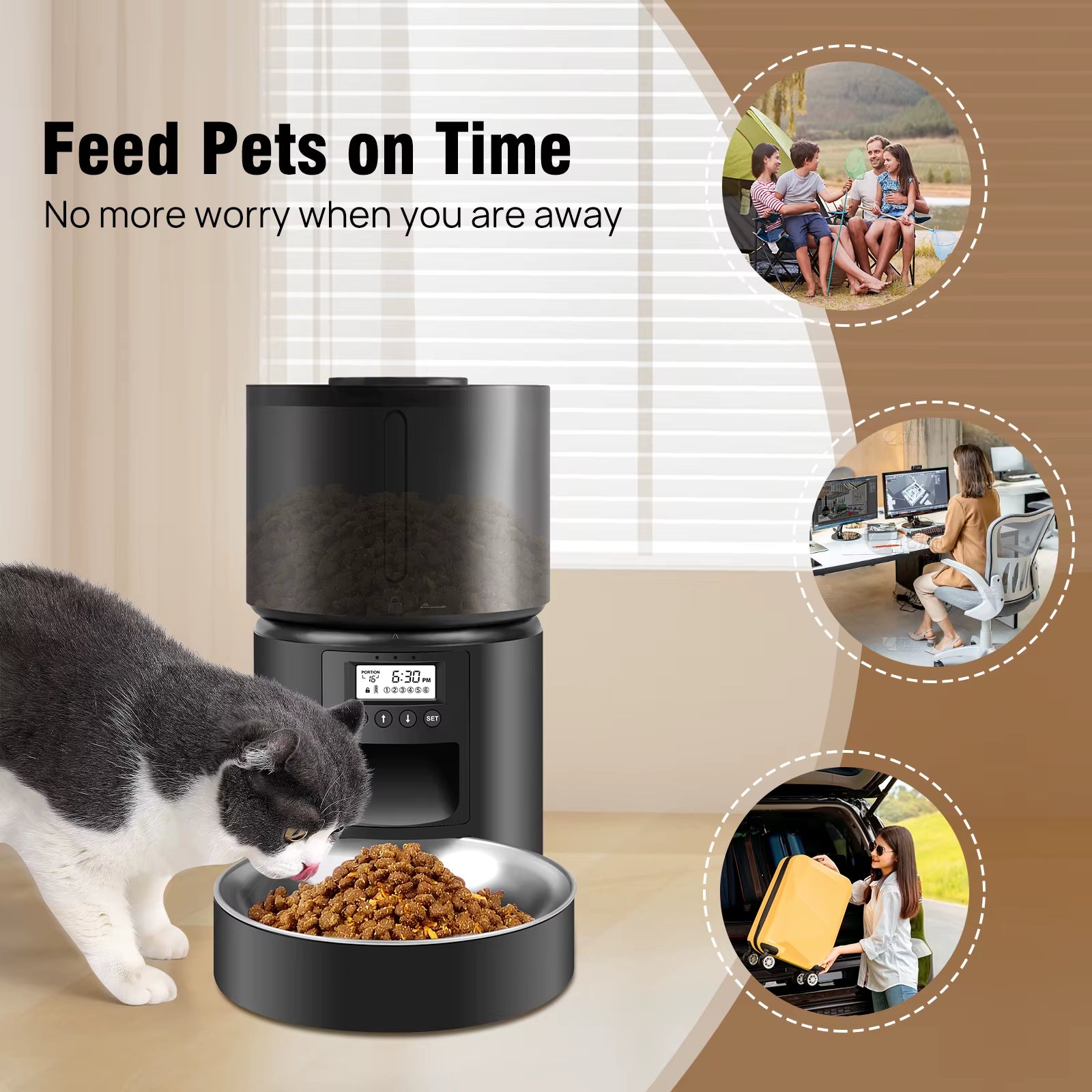 EFAN Automatic Cat Feeder - Cat Feeder with 1-6 Meals with Timer Cat Food Dispenser 3L Automatic Dog Feeder Including Desiccant