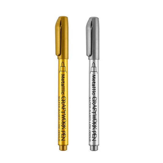 Metallic Marker Pen Set - 2 Quick Drying Permanent Oil-Based Markers in Gold & Silver for Stunning Art and Craft Projects