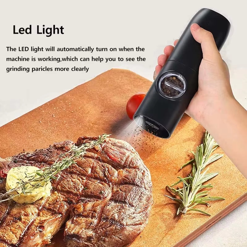 Electric Salt and Pepper Grinder Set with Charging Base, LED Light, and Adjustable Coarseness for Automatic Spice and Herb Milling