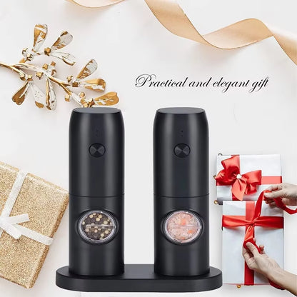 Electric Salt and Pepper Grinder Set with Charging Base, LED Light, and Adjustable Coarseness for Automatic Spice and Herb Milling